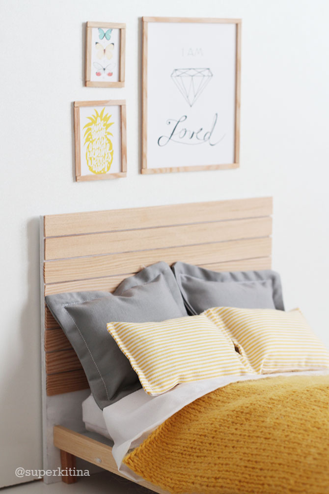 Dormitorio moderno para Barbie, cama de madera handmade